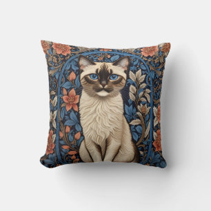 Blue Eyed Siamese Cat William Morris Inspired Cushion