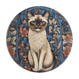 Blue Eyed Siamese Cat William Morris Inspired Cutting Board