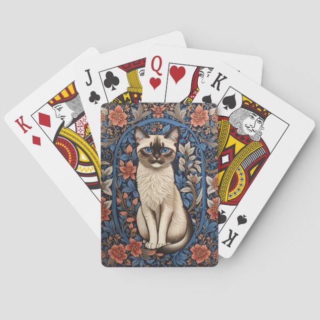 Blue Eyed Siamese Cat William Morris Inspired Playing Cards (Back)