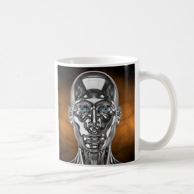 Blue-eyed silver robot coffee mug (Right)