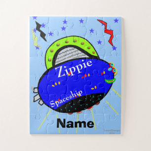 Blue-Eyed Smiling Blue Green Fish Spaceship Puzzle