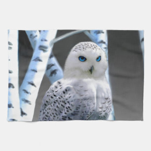 Blue-eyed Snow Owl Tea Towel