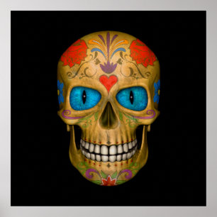 Blue Eyed Sugar Skull Zombie   Colourful Posters