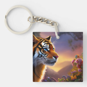 Blue Eyed Tiger and Cub Key Ring