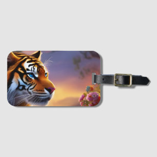 Blue Eyed Tiger and Pink Flowers  Luggage Tag