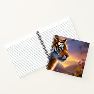 Blue Eyed Tiger and Pink Flowers Notebook