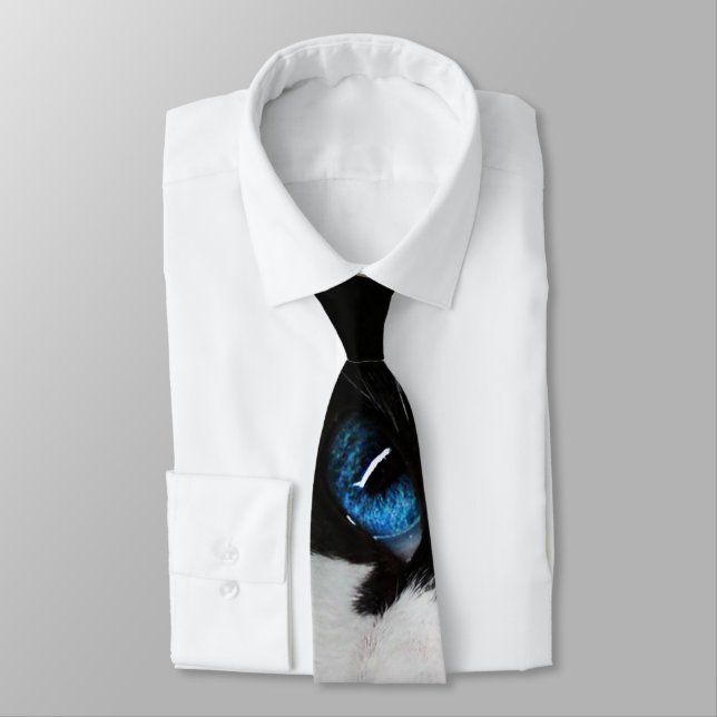 Blue Eyed Tuxedo Cat Tie (Tied)