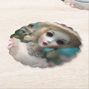 Blue Eyed Vintage Doll, Paper Coaster