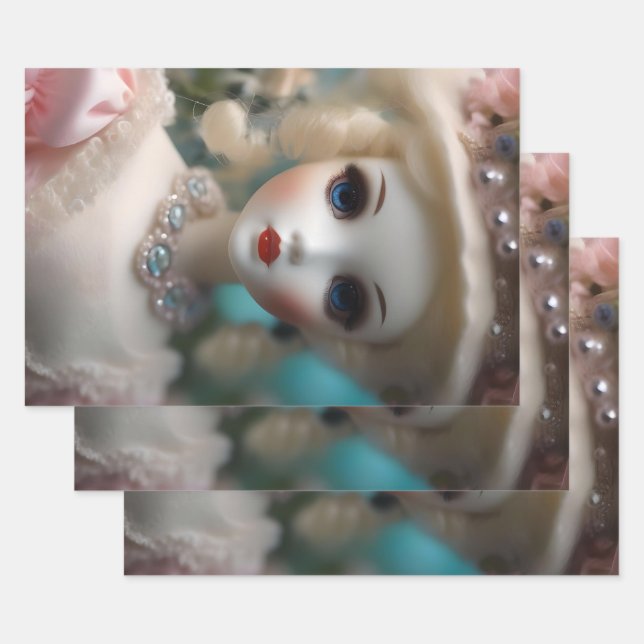 Blue Eyed Vintage Doll, Wrapping Paper Sheet (Set)
