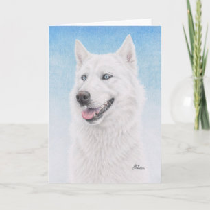Blue Eyed White Siberian Husky Card