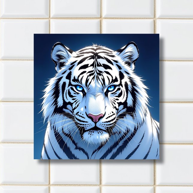 Blue eyed White Tiger Ai Art Ceramic Tile (Creator Uploaded)