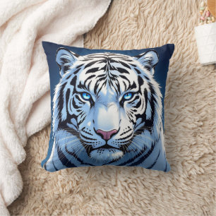 Blue eyed White Tiger Ai Art Cushion