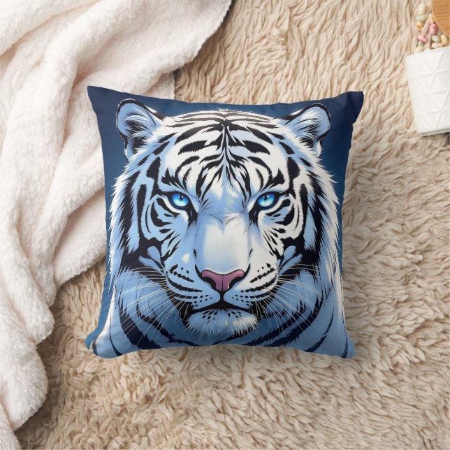 Blue eyed White Tiger Ai Art Cushion (Blanket)