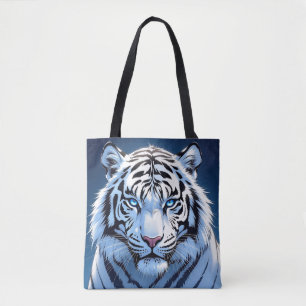 Blue eyed White Tiger Ai Art Tote Bag