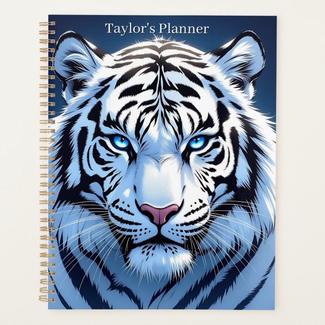 Blue eyed White Tiger Personalised Planner (Front)