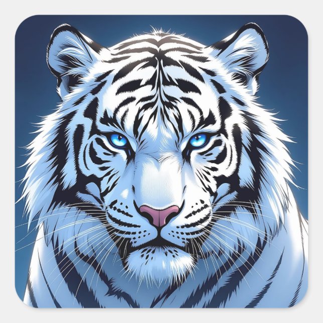 Blue eyed White Tiger Square Sticker (Front)