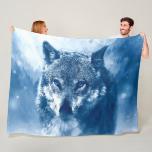 BLUE EYED WOLF FLEECE BLANKET