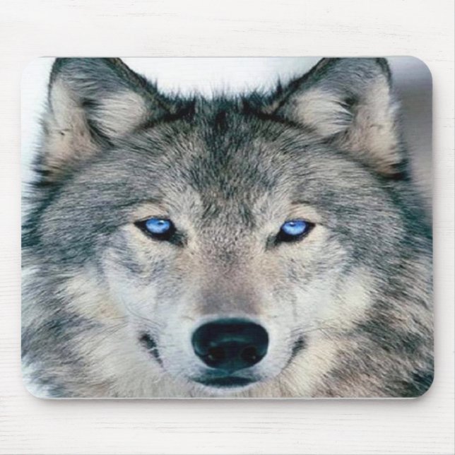 Blue Eyed Wolf Mouse Pad (Front)