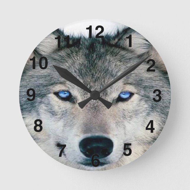 Blue Eyed Wolf Round Clock (Front)