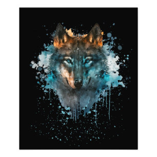 Blue Eyed Wolf Splatter Art Photo Print