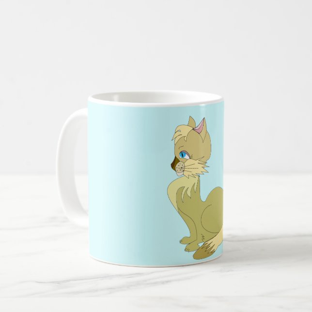 Blue Eyed Yellow Cat Mug (Front Left)