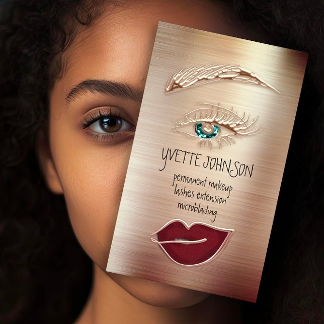 Blue Eyelash Brow Makeup Logo QR Code Lip Rose Red Business Card (Blue Eyelash Brow Makeup Logo QR Code Lip Rose Red Business Card)