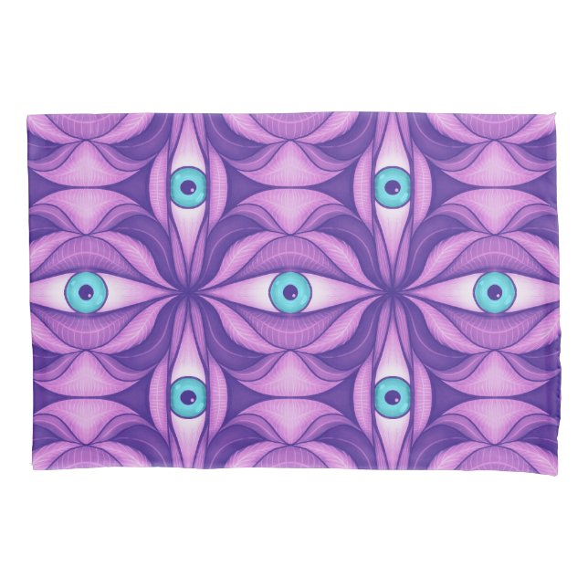 Blue Eyes Abstract Botanical Purple Floral Pattern Pillowcase (Front)