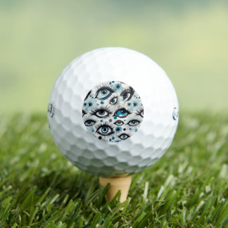 Blue Eyes and Lashes Watercolor Style Golf Balls