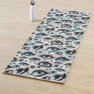 Blue Eyes and Lashes Watercolor Style Yoga Mat