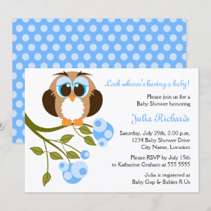 Blue Eyes Baby Owl Baby Shower Invitation