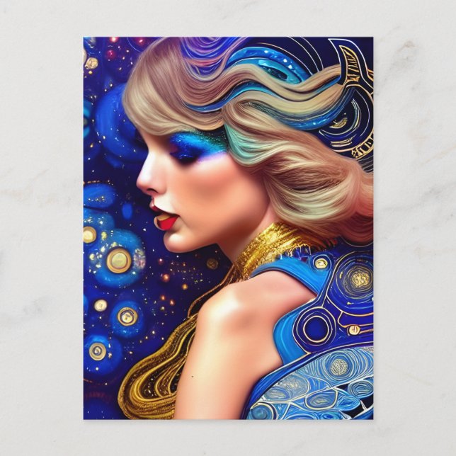 Blue Eyes Blonde Abstract in the Galaxy Postcard (Front)
