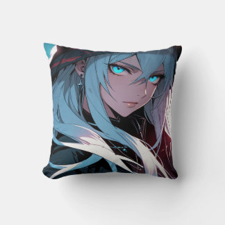 Blue Eyes Hooded Anime Girl Cushion