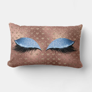 Blue Eyes Metallic Glitter Makeup Lashes Hearts Lumbar Cushion