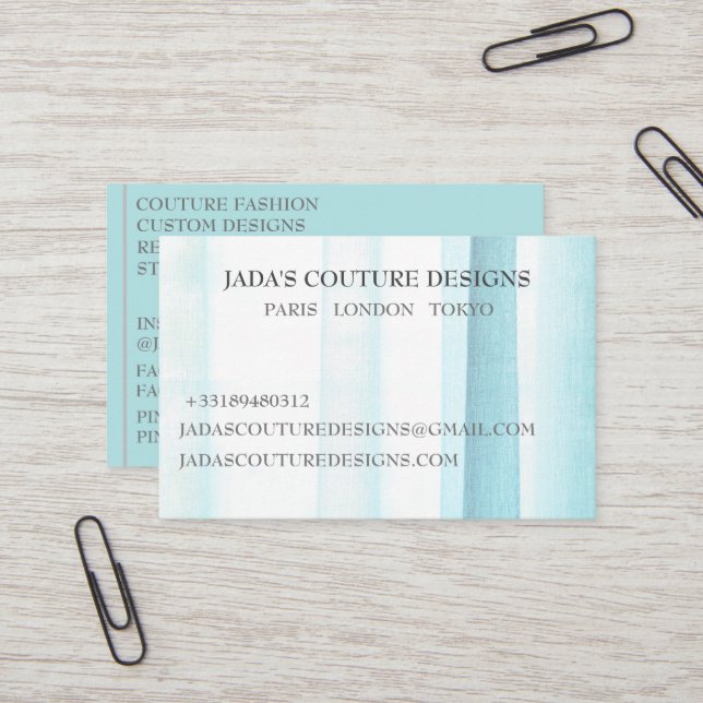 Blue Fabric designer fashion couture business card (Front/Back In Situ)