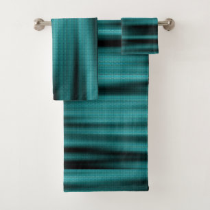 Blue Fabric Texture with Black Waves Bath Towel Set