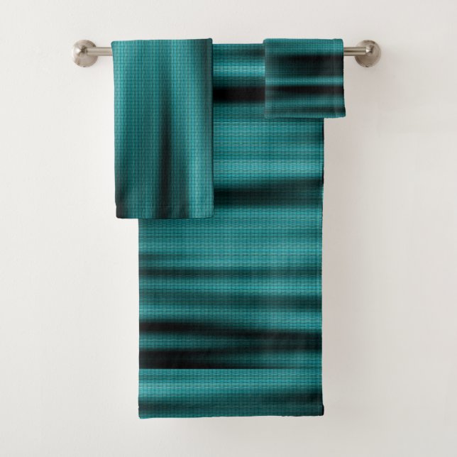 Blue Fabric Texture with Black Waves Bath Towel Set (Insitu)