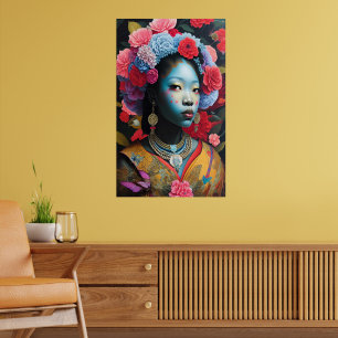 Blue face princess with flowers in hair poster
