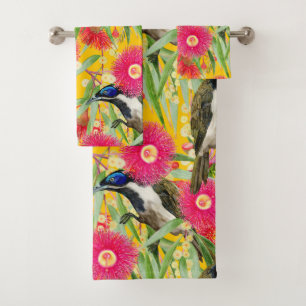 Blue-faced Honeyeater Pattern Bath Towel Set