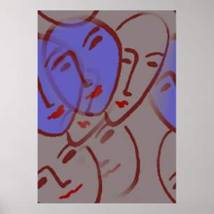 Blue Faces Abstract Poster