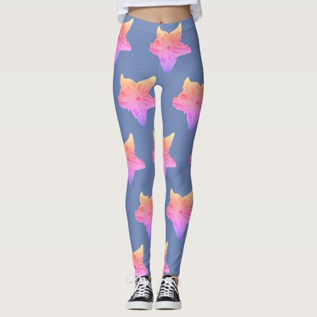 Blue fade cucumber flower leggings (Front)