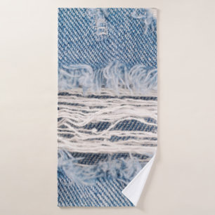 Blue faded ripped jeans, Textures ripped jeans bac Bath Towel