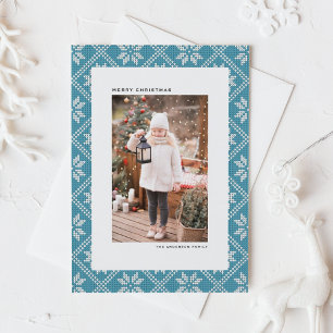 Blue Fair Isle Patterned Christmas Photo Holiday Card
