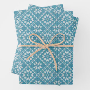 Blue Fair Isle Sweater Knit Pattern Christmas Wrapping Paper Sheet