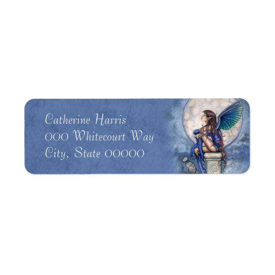 Blue Fairy and Cat Fantasy Art Return Address Label