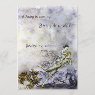 Blue Fairy Carries Baby Shower Invitation