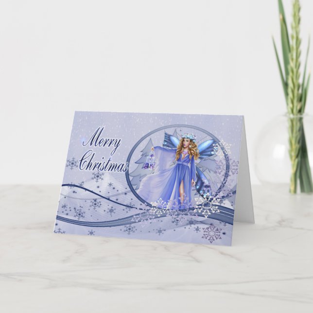 Blue Fairy Christmas Holiday Card (Front)