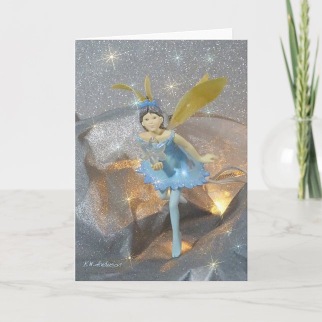 Blue fairy colourful stars holiday card (Front)