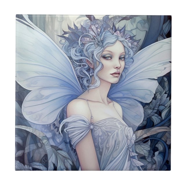 Blue Fairy Fantasy Art Ceramic Tile (Front)