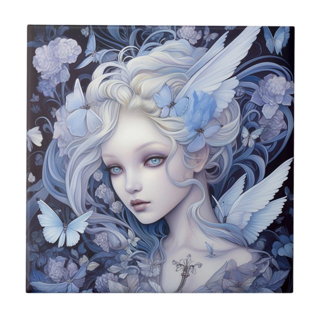 Blue Fairy Fantasy Art Ceramic Tile (Front)