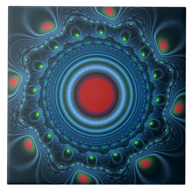 Blue fairy fractal ornate pattern ceramic tile (Front)